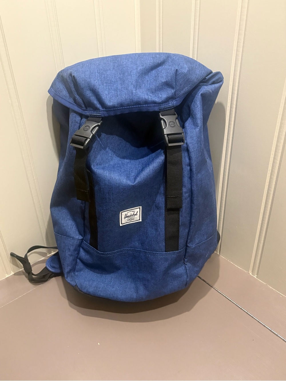 Herschel Supply Company Navy Blue Roll-Top Backpack with Black Straps
